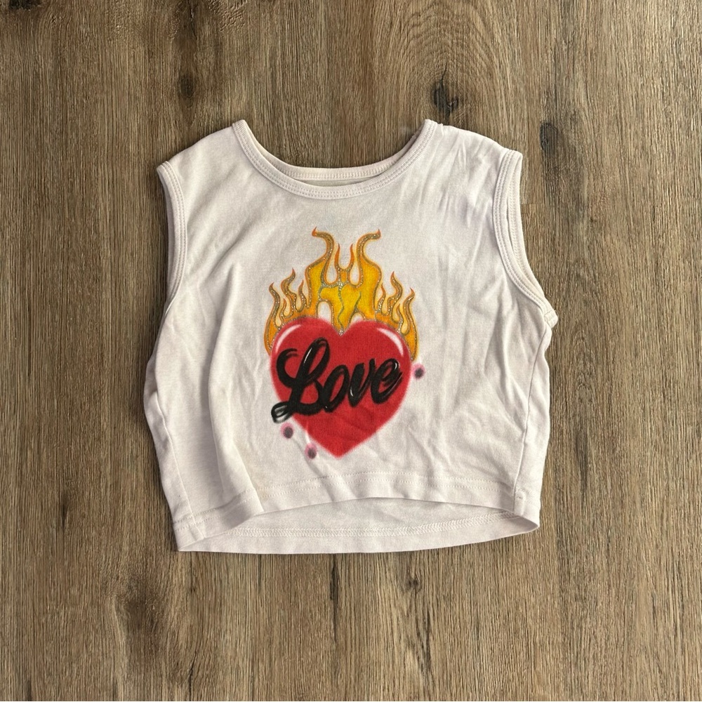 Rare UNIF White Crop Tank with Flaming Heart 'Love' Graphic